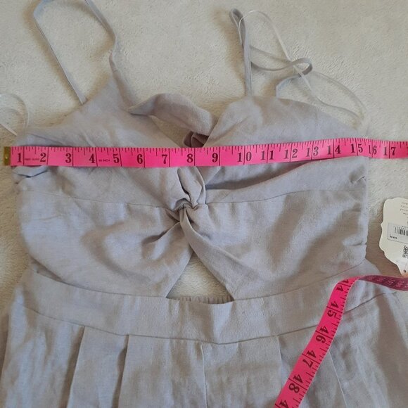 Altar'd State NWT Women's Large Gray Violet Linen Blend Back Tie Shorts Romper - Picture 8 of 12